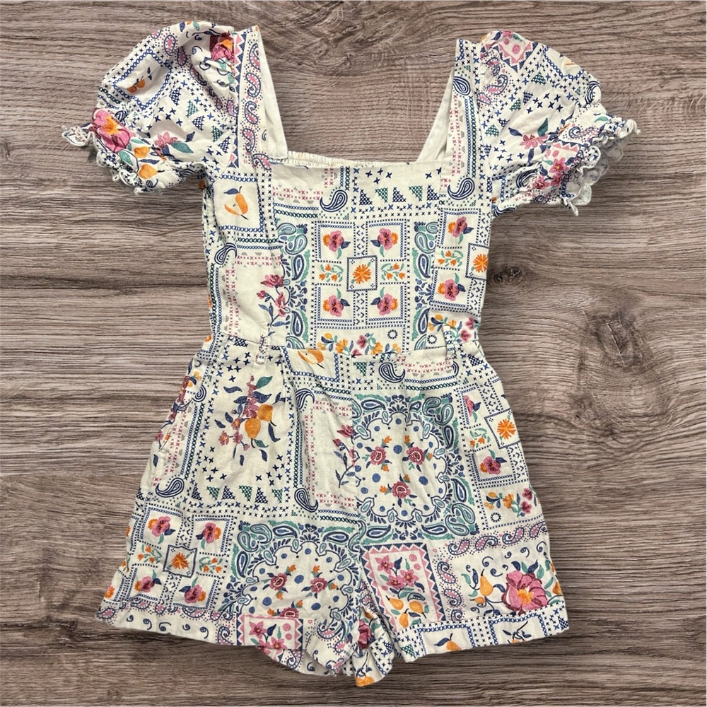 Caroline Constas Linen Blend Patchwork Floral Rom… - image 1